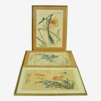 Lot de trois peintures chinoises