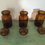 Lot of three pots of old amber brown apothecary
