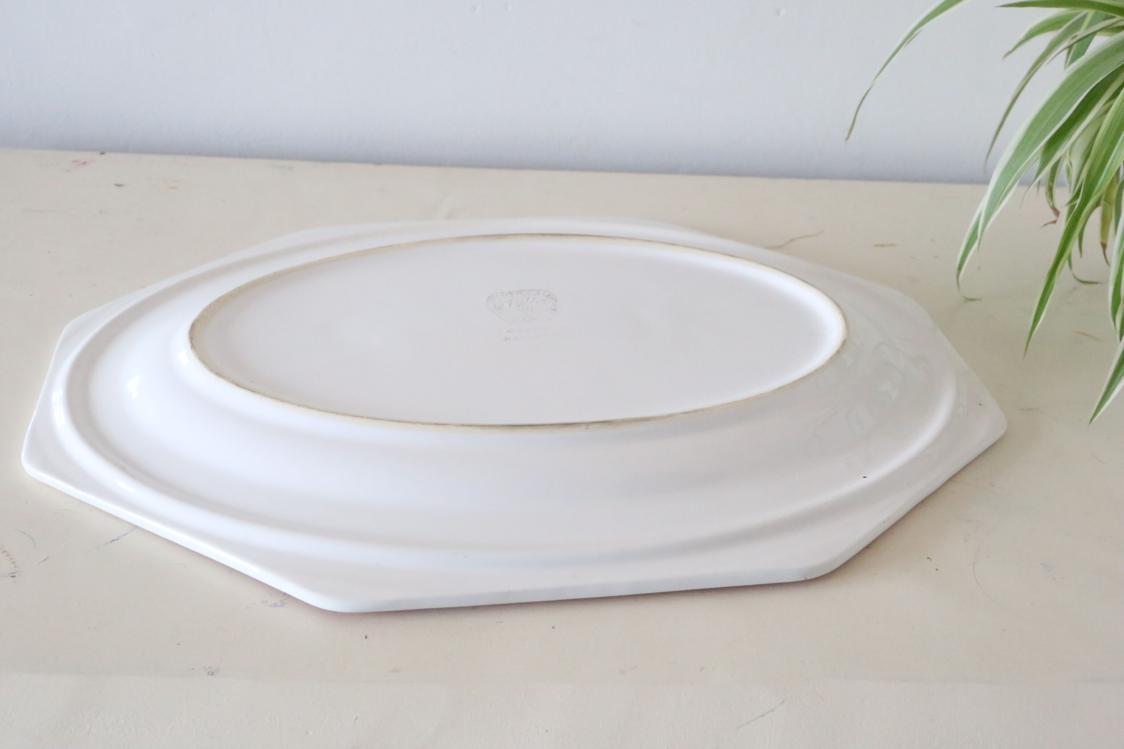 Octagonal dish Niderviller, Magnolia pattern, 1980, vintage