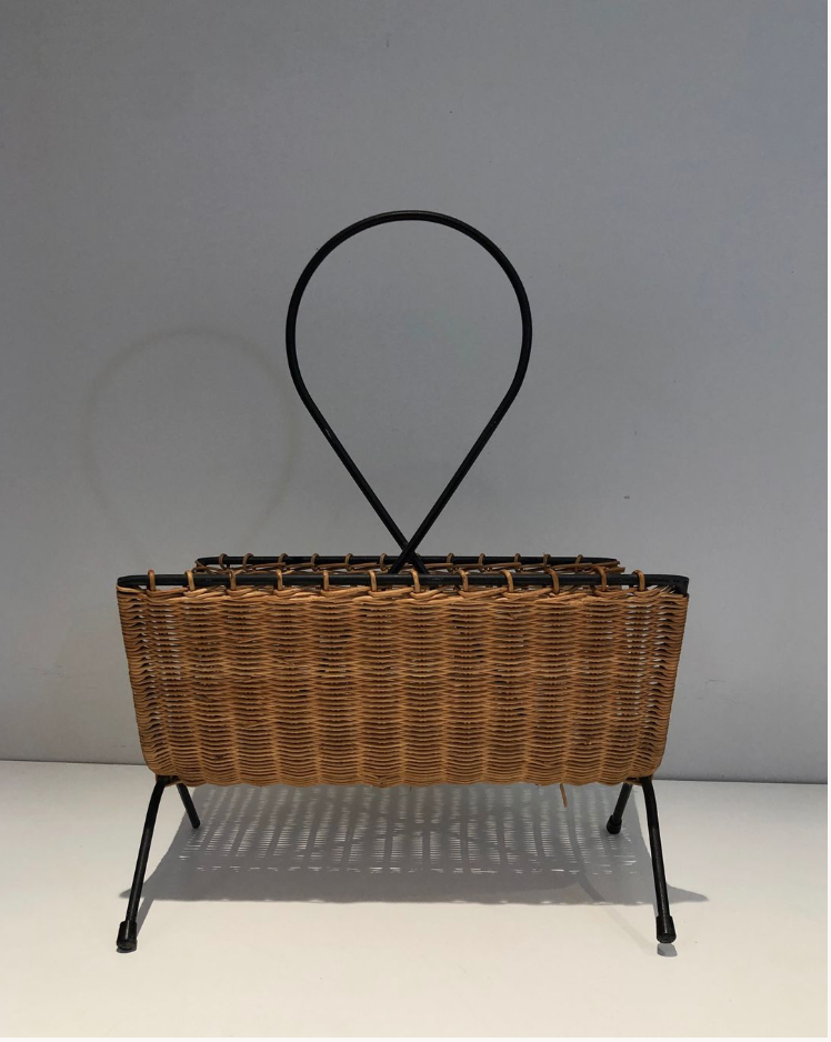 Rattan and black lacquered metal magazine racks