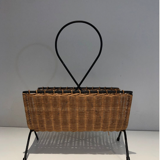 Rattan and black lacquered metal magazine racks