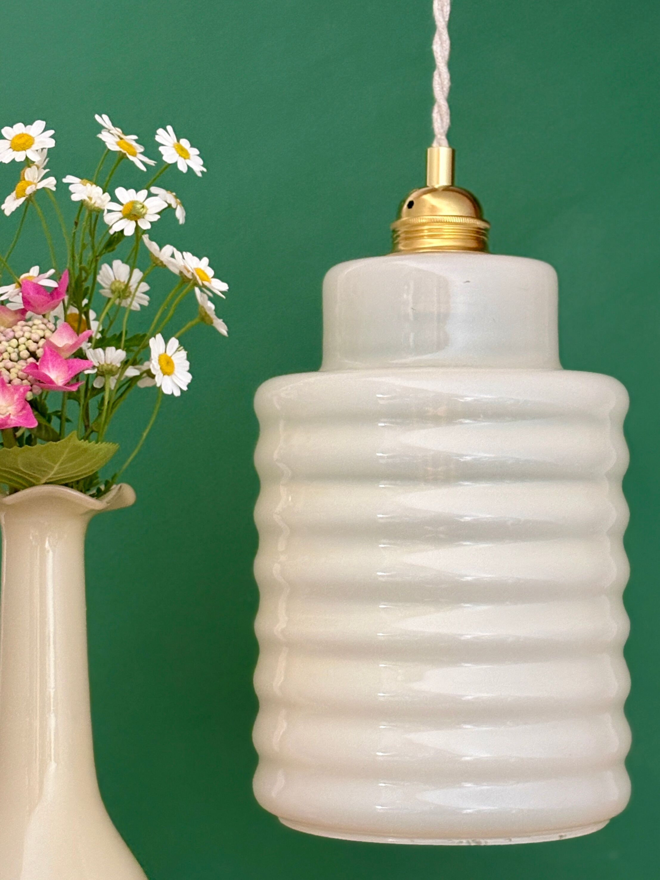 vintage pale yellow opaline suspension globe