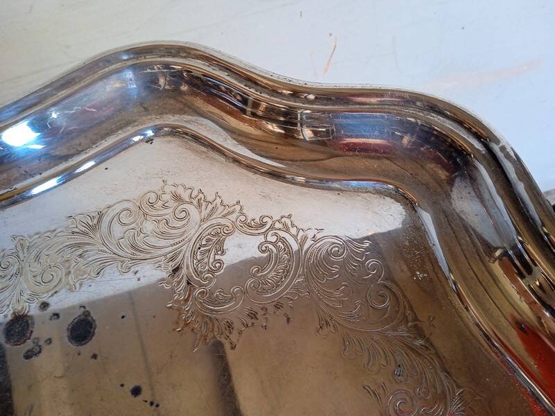 Silver metal tray 57 cm early 20th rectangle