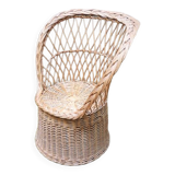Ancien Fauteuil Corolle en Osier Clair