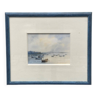 Watercolor on paper by Jean Morlaine Gulf of Morbihan 1997