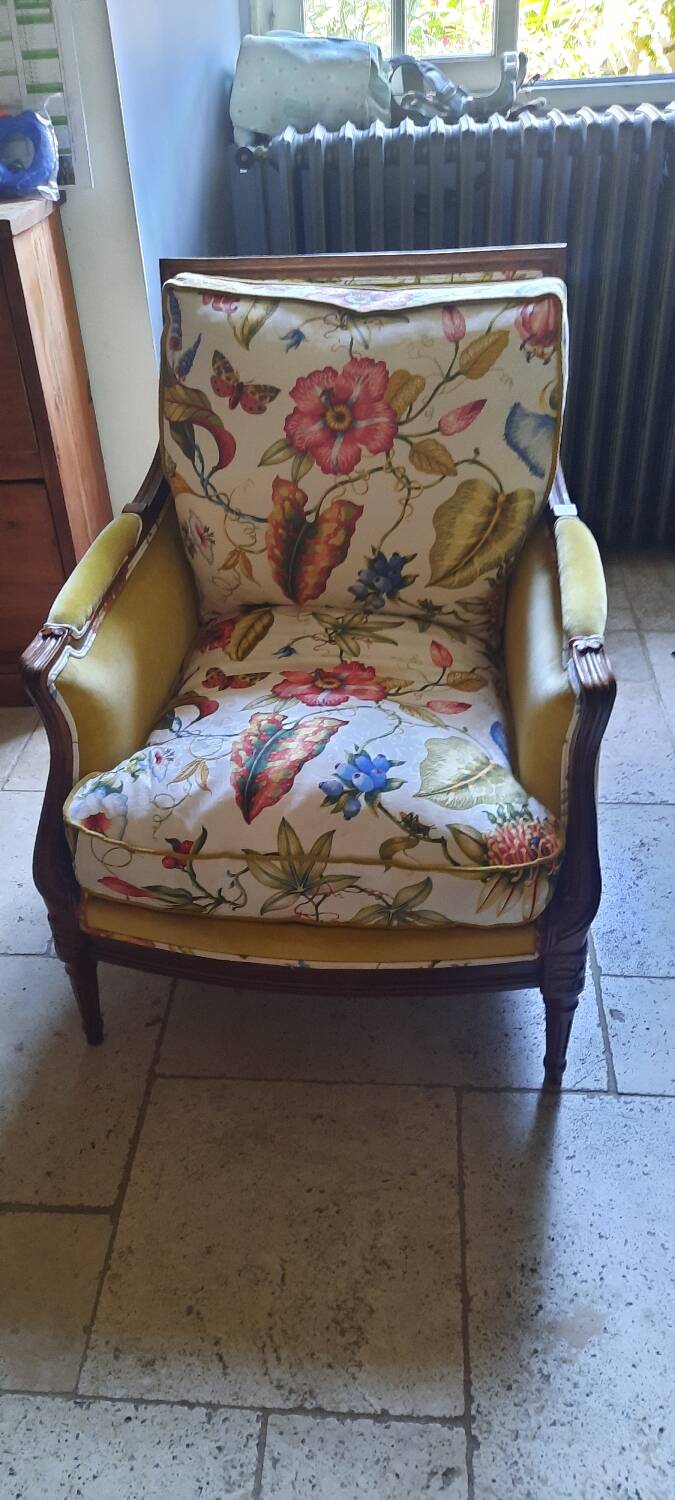 Pair of Louis XVI style bergère armchairs