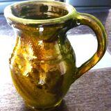 Pitcher vase, thick green glazed terracotta, signature to be identified