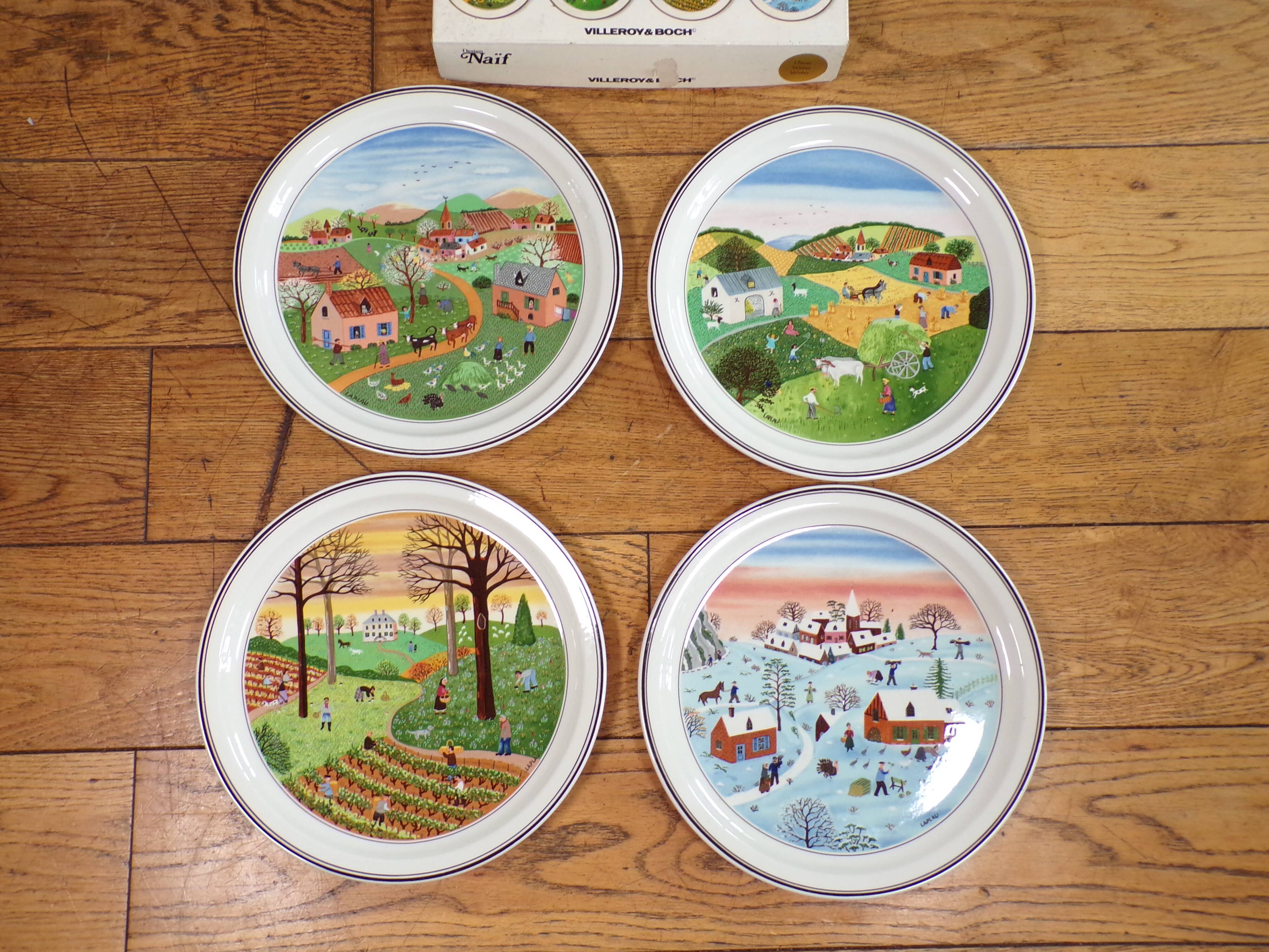 Set of 4 Villeroy & Boch seasonal wall plates, Naïf Laplau decor