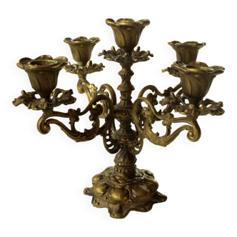 1940/50s Filigree solid brass candelabra with 5 arms, brass candle holder, vintage