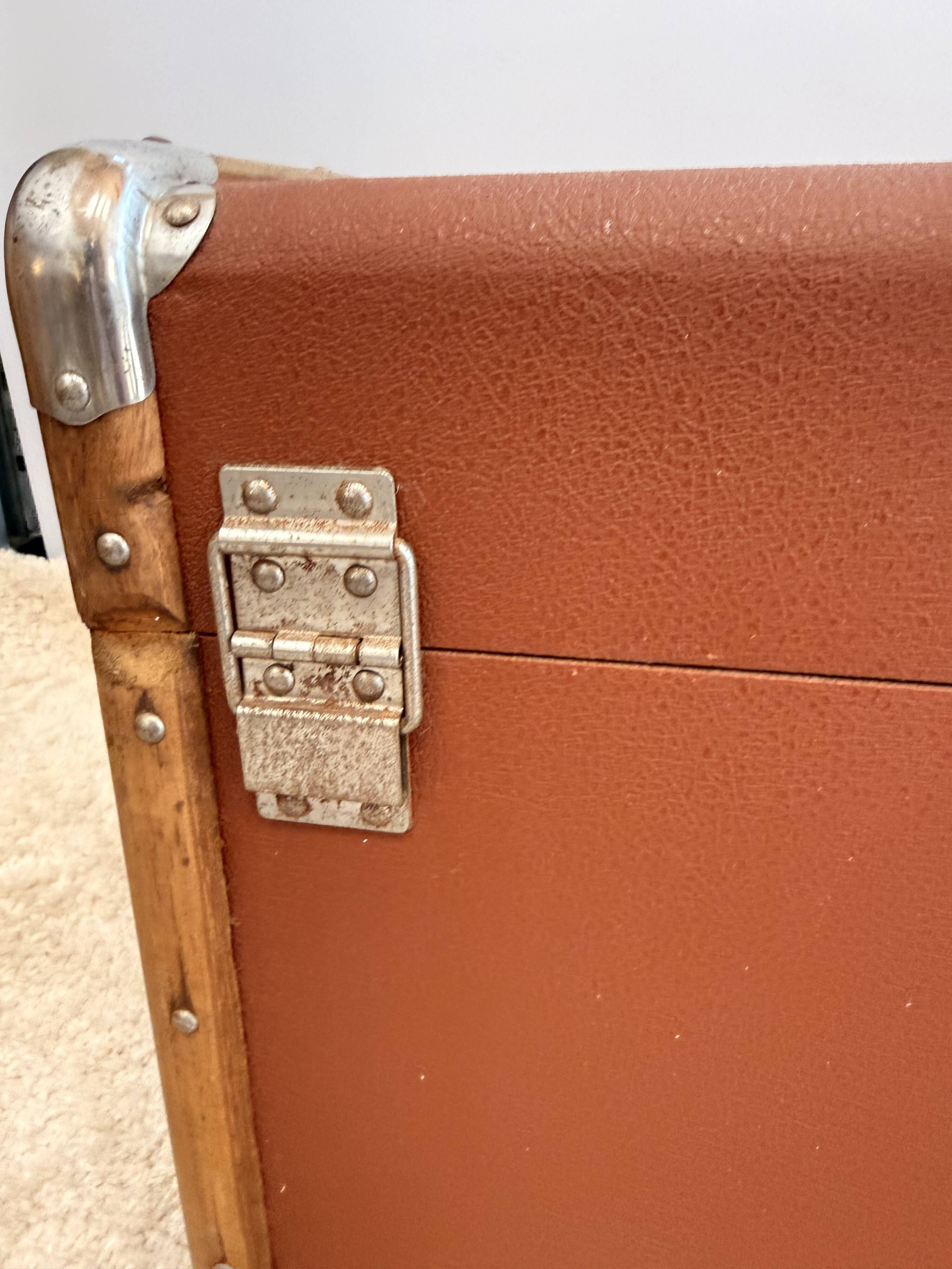 Vintage wooden and metal travel trunk