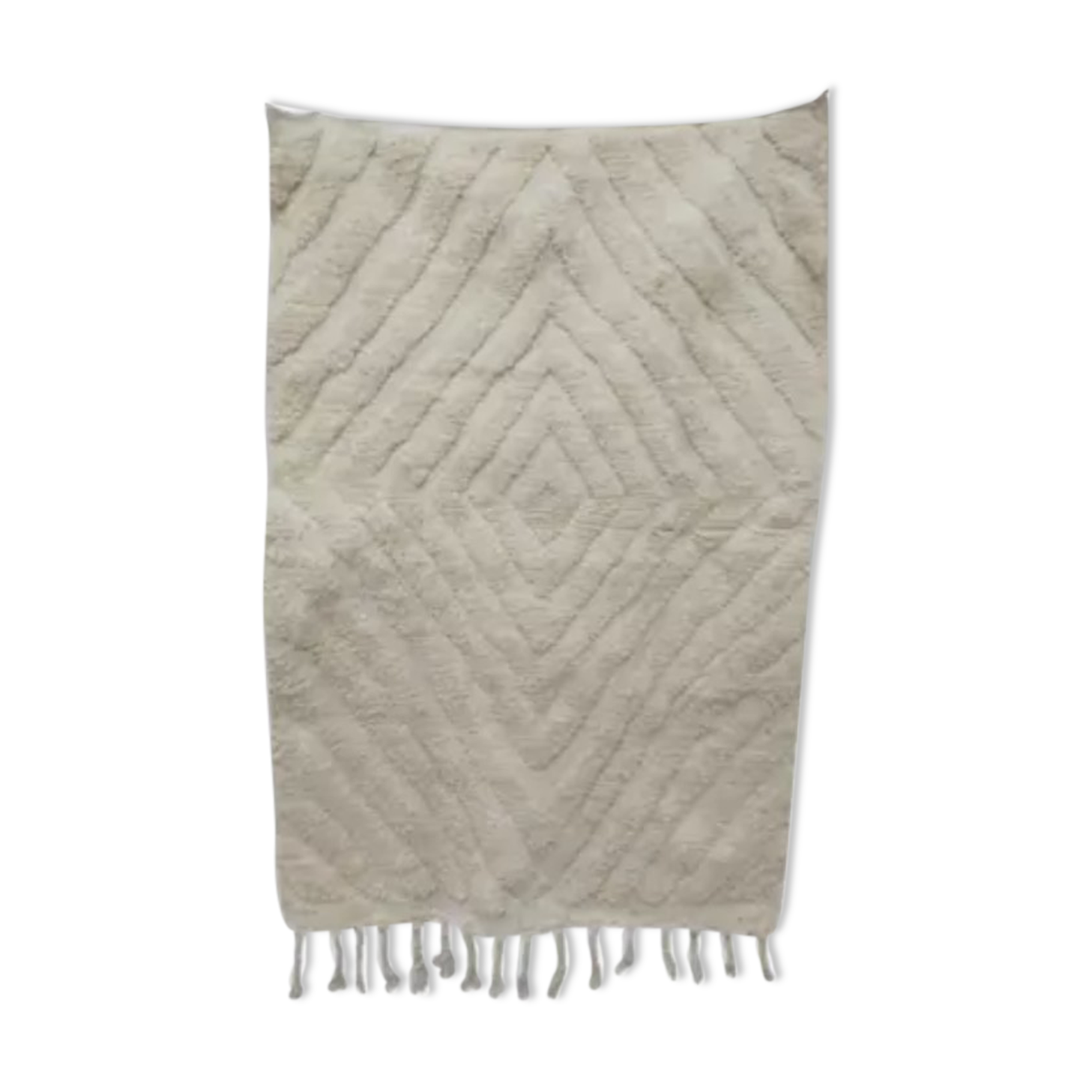 Tapis beni ouarain berbere écru tissé mains, 1m47 x 1m