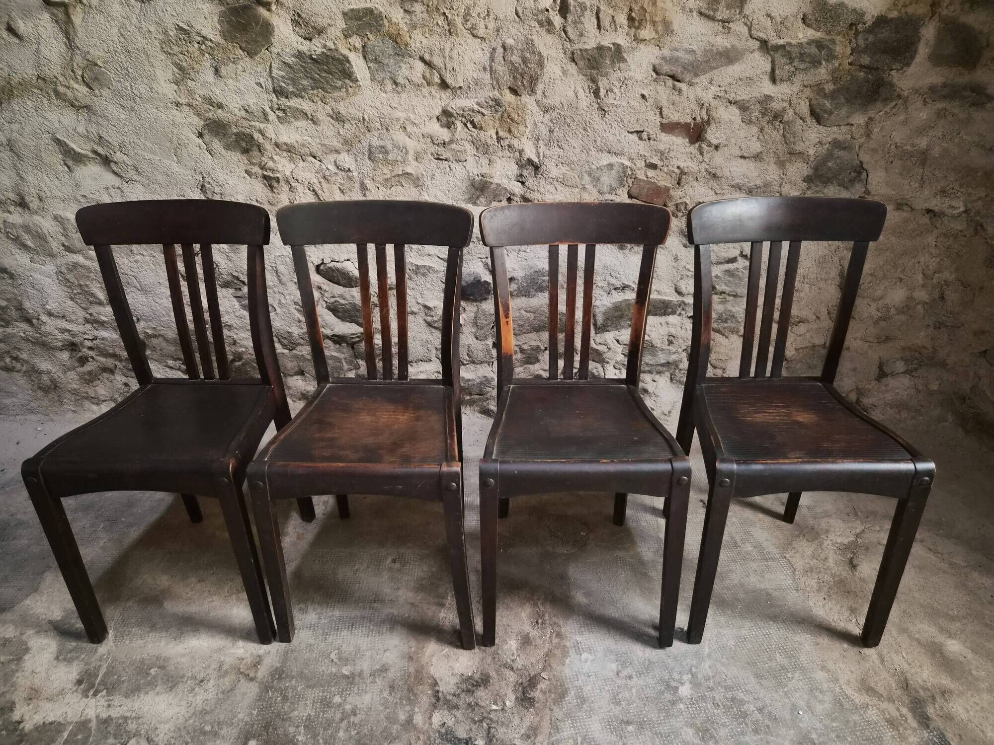 Set of 4 antique French bistro chairs Stella, circa 1900–1920.