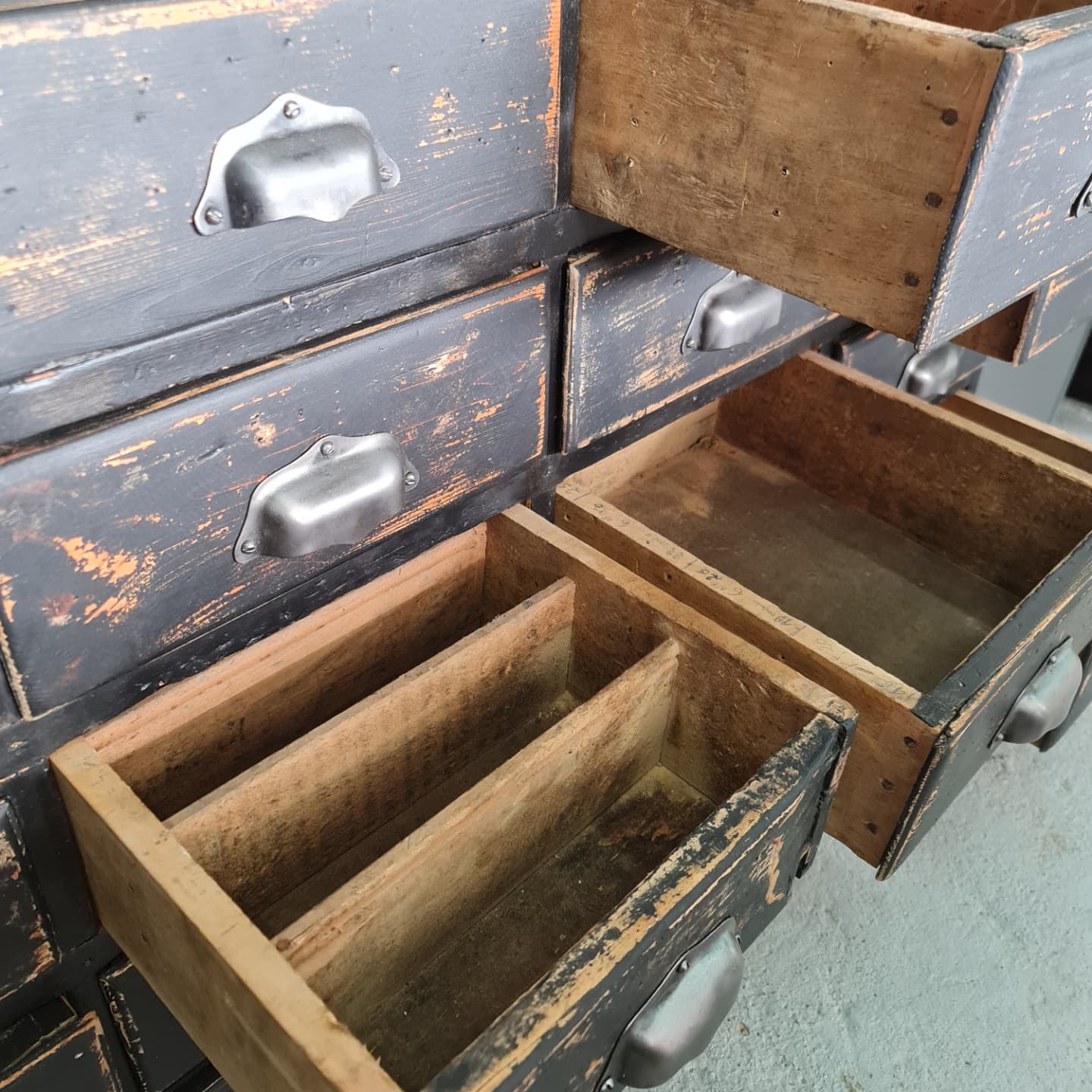 Old workshop drawer cabinet industrial furniture black patina