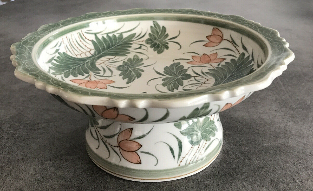 Round decorative porcelain cup hand painted floral decoration Thailand