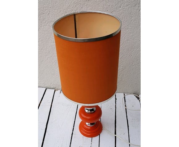 Lampe bois orange et chrome 70's