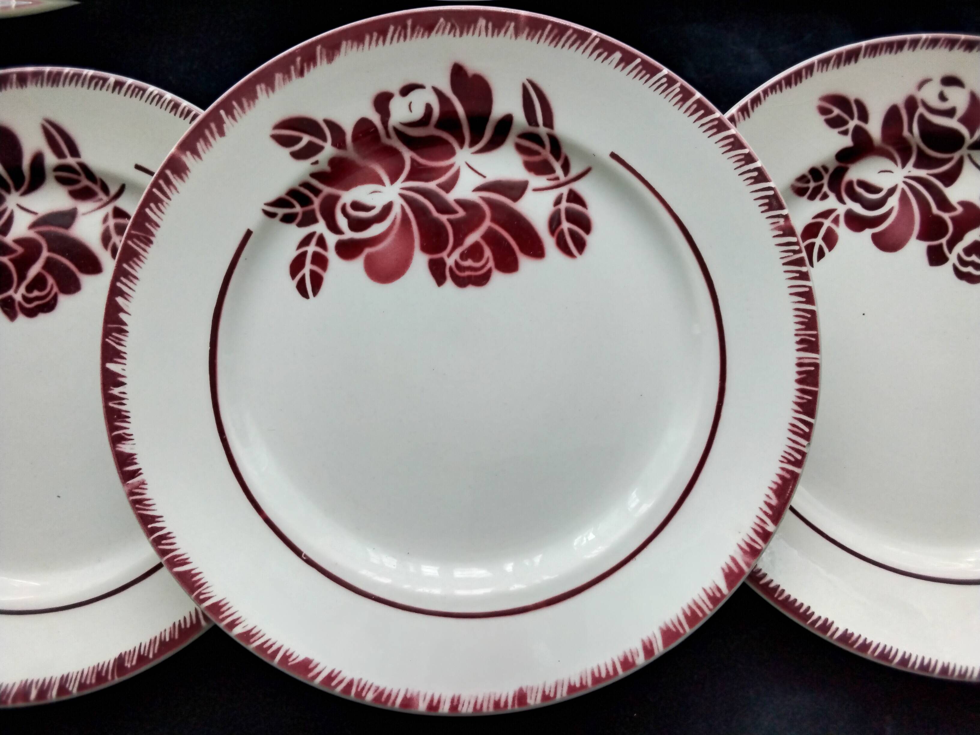 6 FB flat faience plates for Badonviller