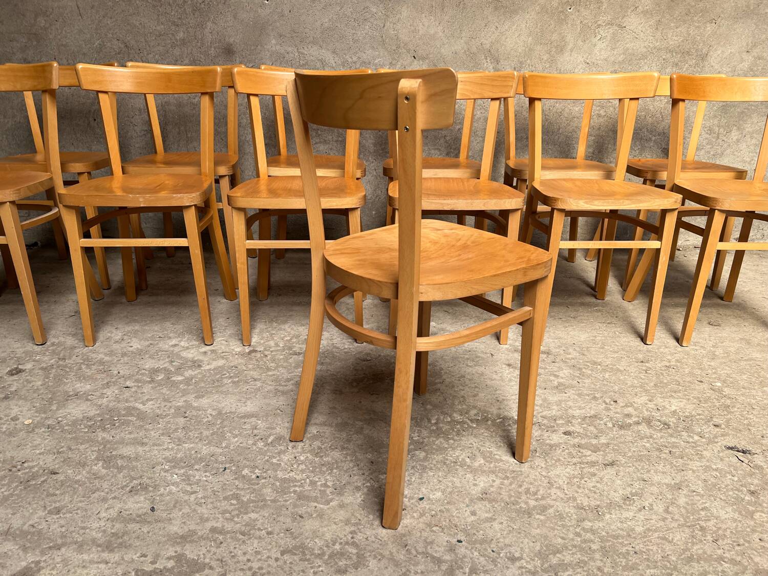 13 vintage wooden bistro chairs 1950 1960