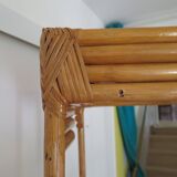 Storage column, bookcase in wood and woven rattan