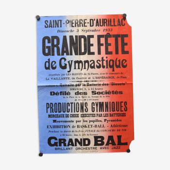 Affiche "Grande Fête de Gymnastique" - Saint-Pierre-d'Aurillac - 1933