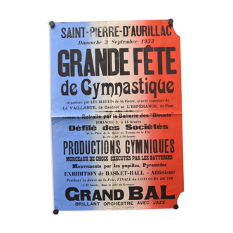 Affiche "Grande Fête de Gymnastique" - Saint-Pierre-d'Aurillac - 1933