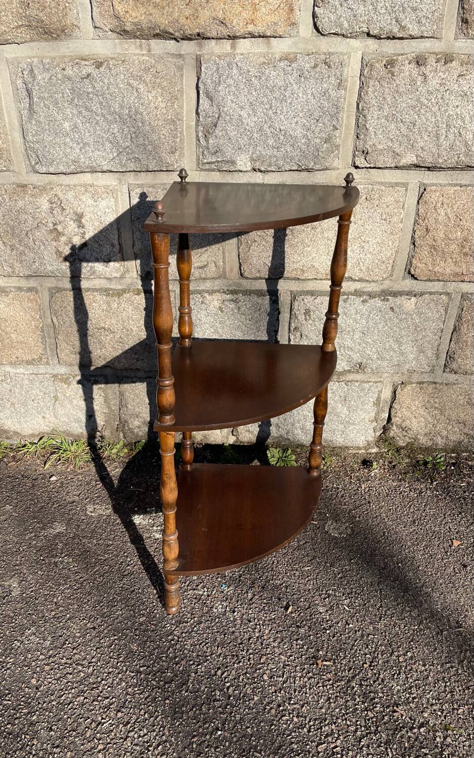 Vintage French wooden corner unit with three shelves