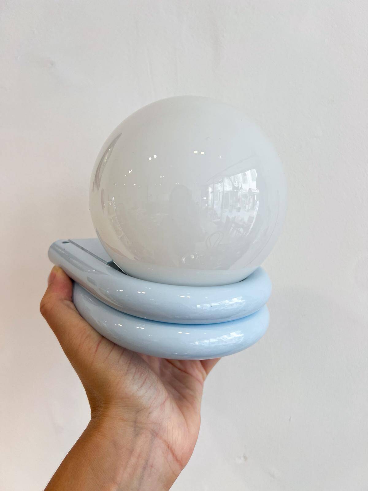 Vintage light blue metal wall lamp with globe