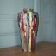 Vase signed Louis Gueule – Elgé Vierzon, multicoloured polychrome earthenware vase in geometric shape, collection.