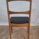 Vintage Danish teak chair – black faux leather seat (1960s)