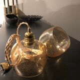 2 bubble blown glass pendant lamps