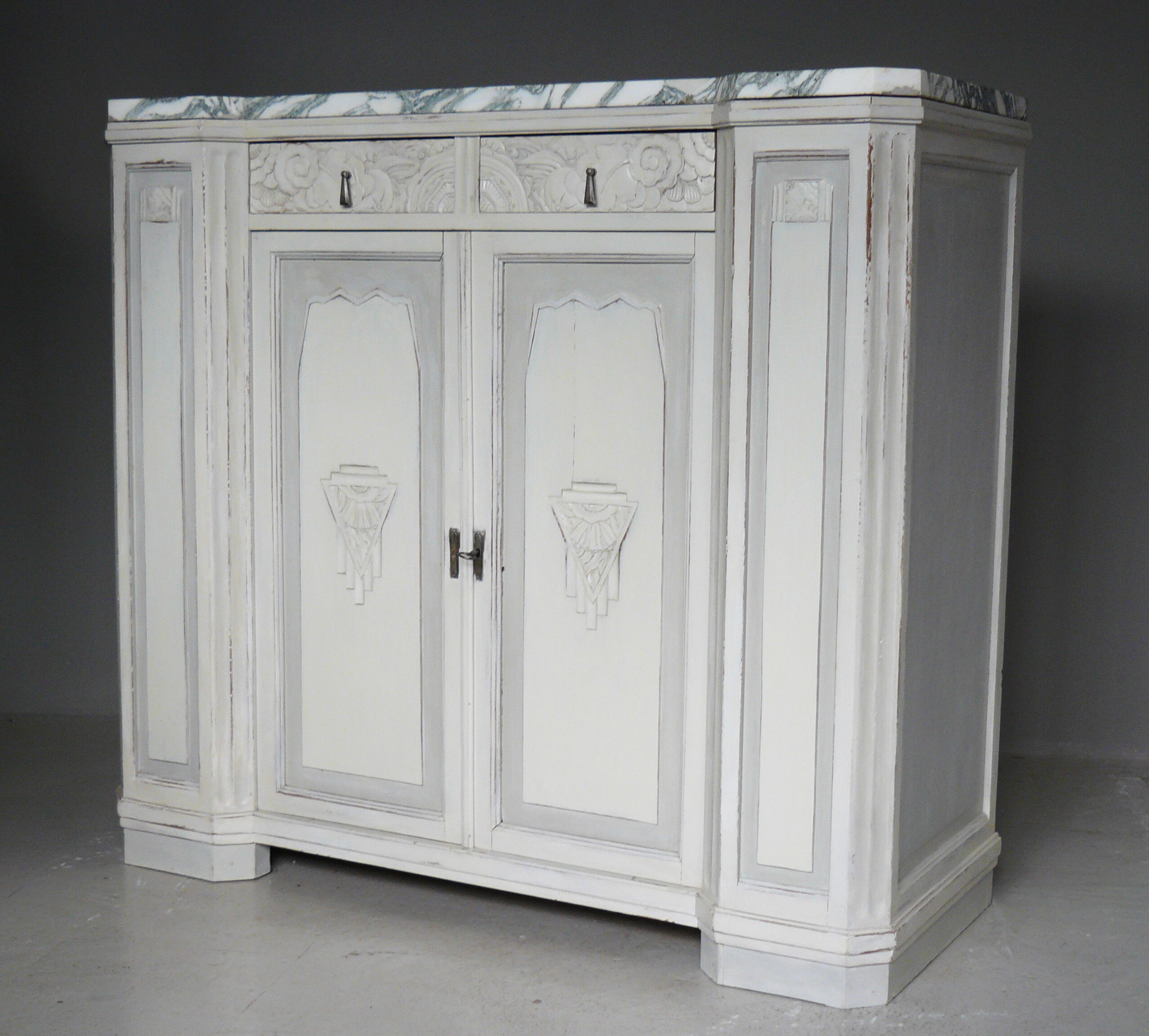 Art deco wood and marble sideboard