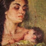 Tableau espagnol signé Maternité XXe siècle