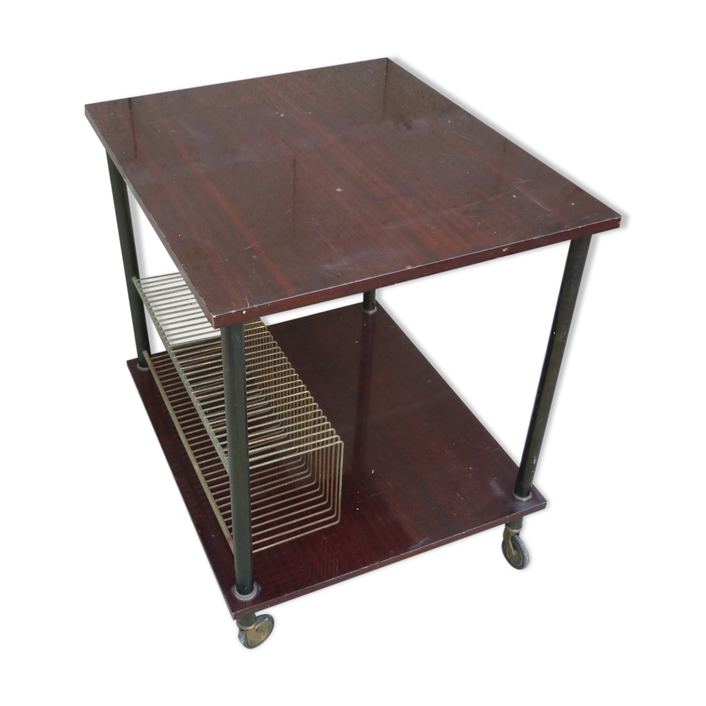 Wooden vintage table on wheels