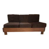 Vintage three-seater canapé in wood and velvet