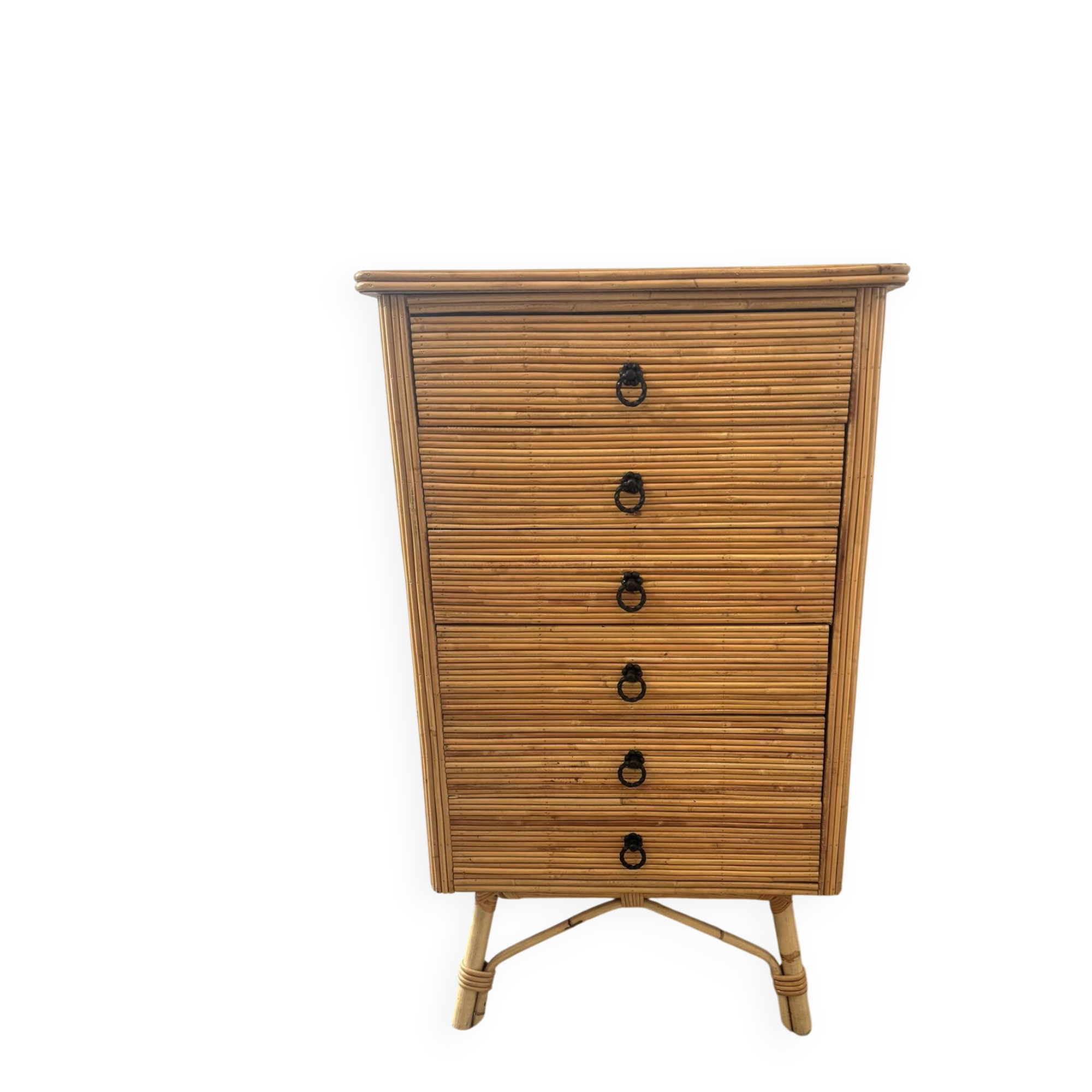 Vintage rattan chest of drawers by Audoux Minet