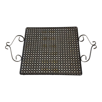 Black metal tray with holes