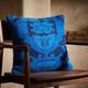 Vintage Turkish Rug Cushion, Handmade Electric Blue Geometric Wool Pillow