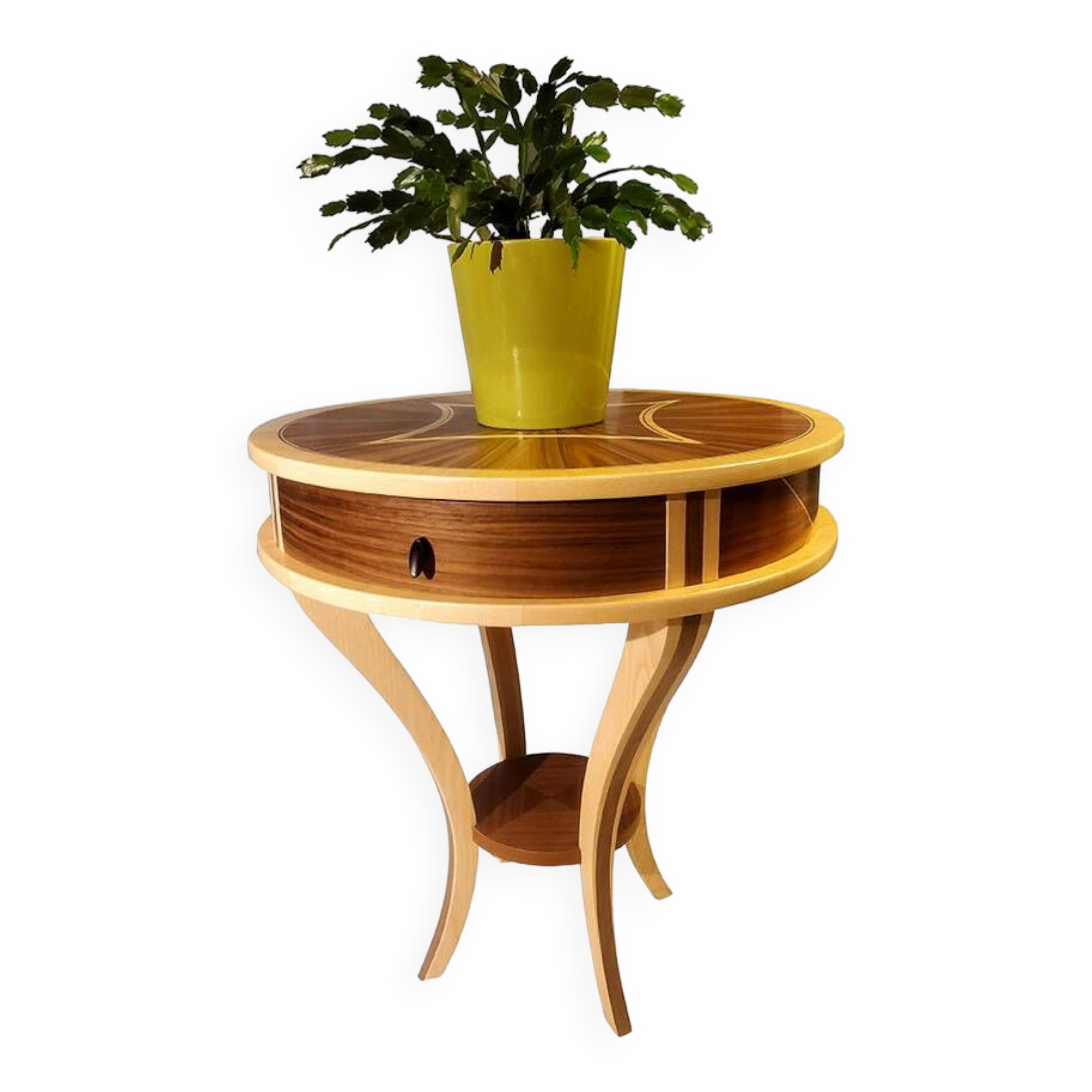 Pedestal table - small round table in wooden marquetry