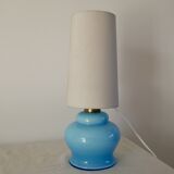 Lamp with blue opaline feet and textured conical lampshade 60s-70s