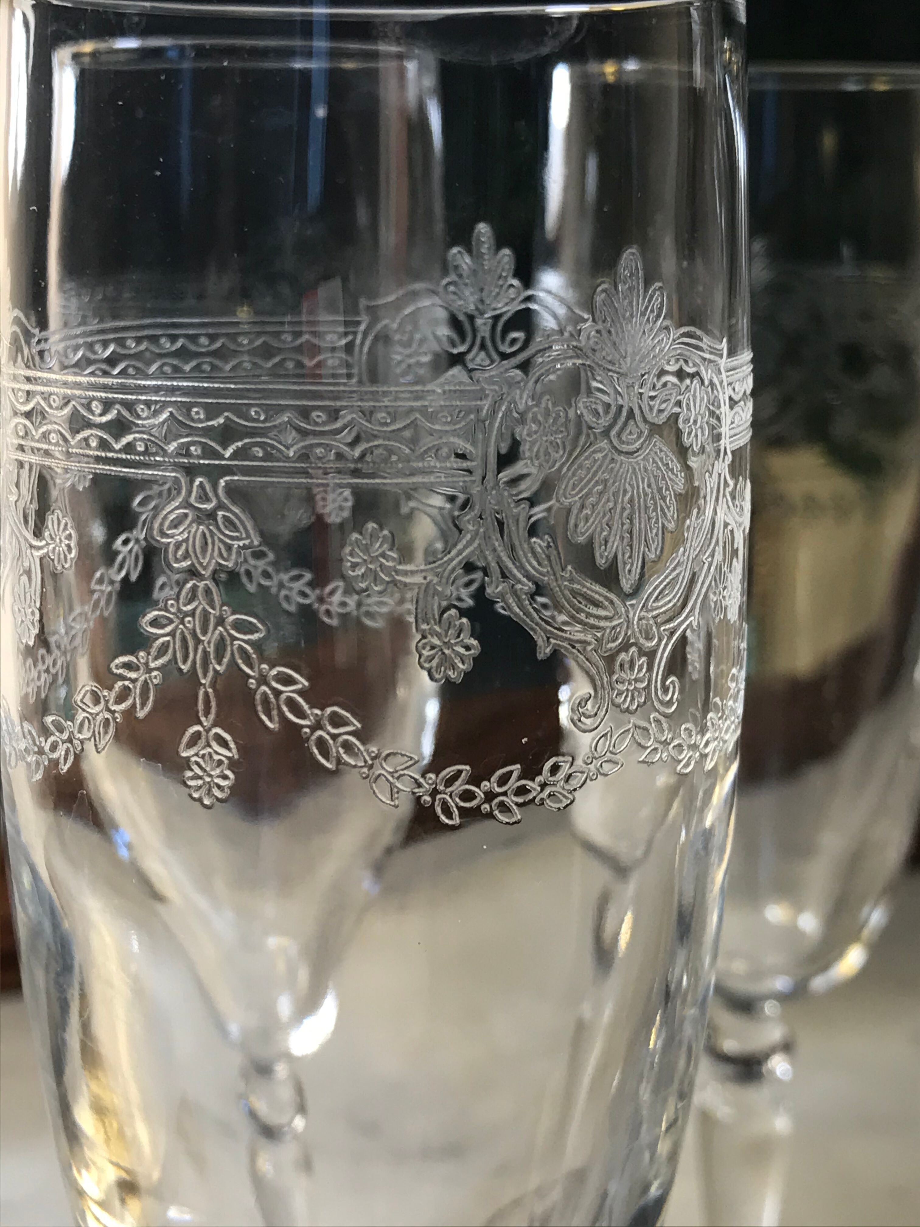 Six crystal champagne flutes
