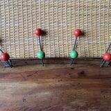 Metal coat rack with wooden balls, 8 hooks, 1950