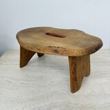 Brutalist solid wood side table /stool , 1970s