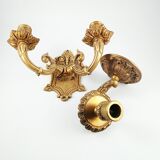 Set of 2 old candlestick sconces in bronze