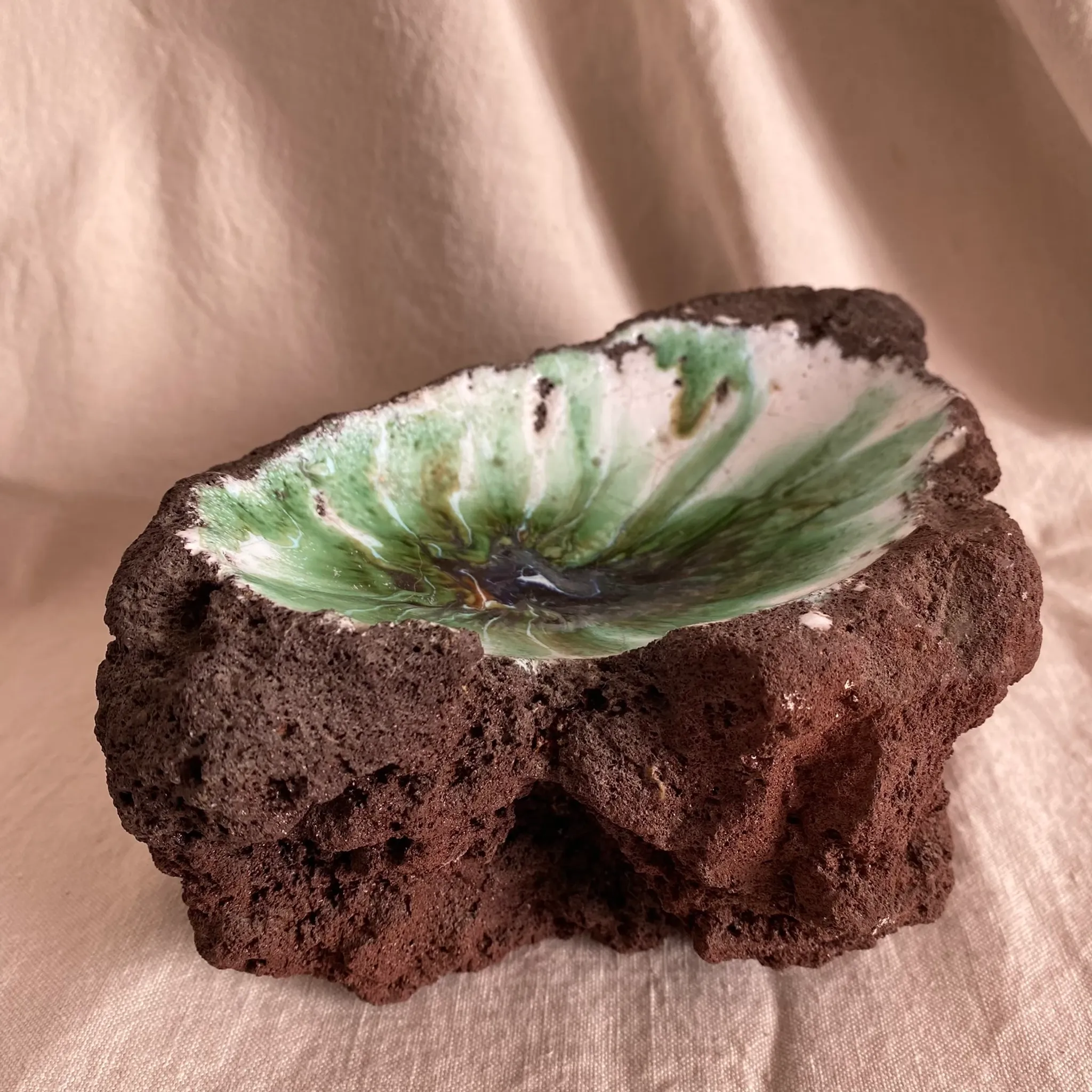 Lava stone enamelled catchall, 1970s