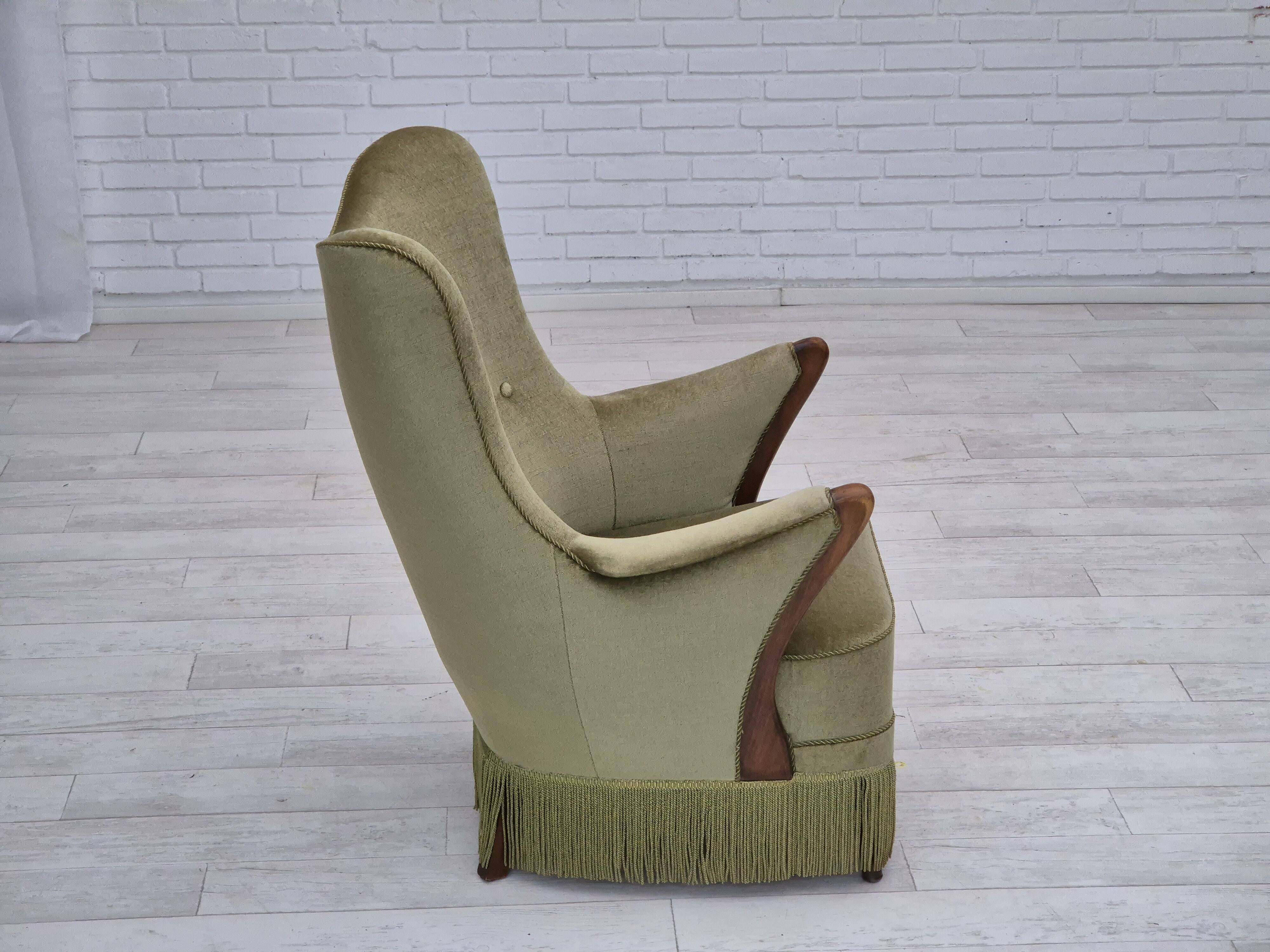 1960s, Scandinavian design, armchair in original condition, furniture velour, beech wood legs.