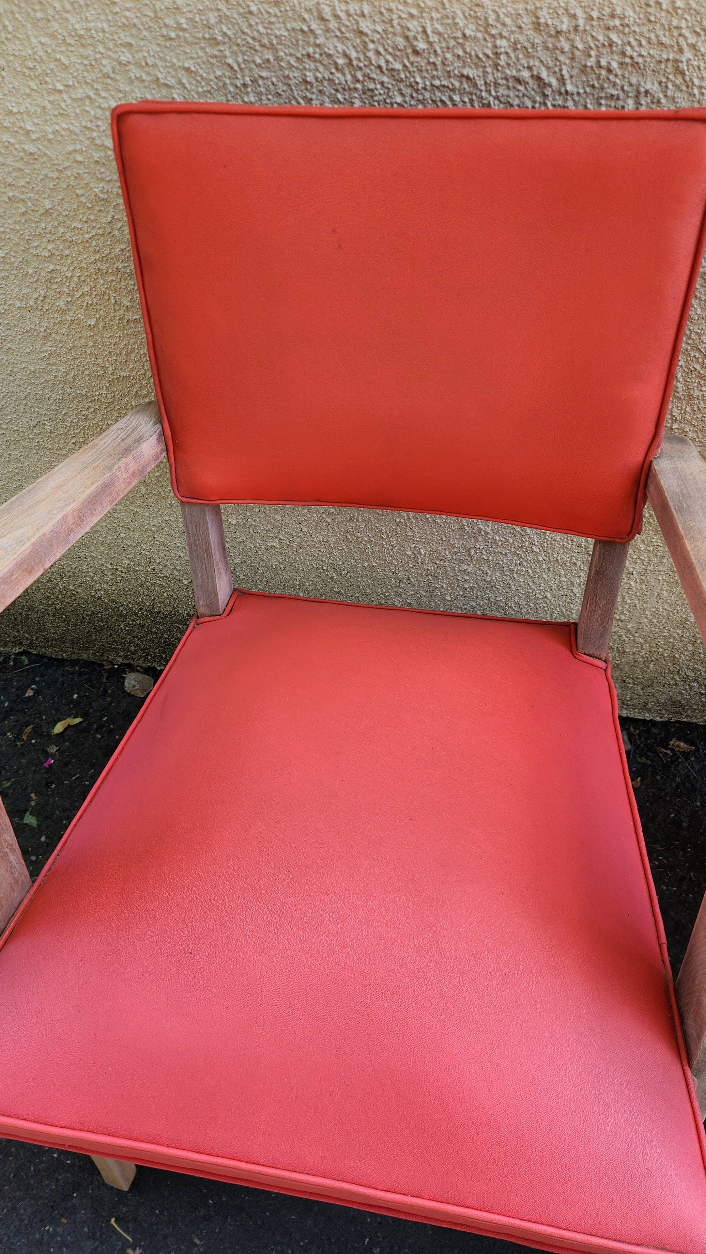 Pair of Vintage Bridge Armchairs Red & Wood 1950s