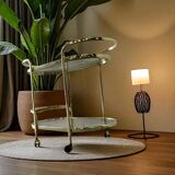 Vintage gold bar cart / side table with smoked glass