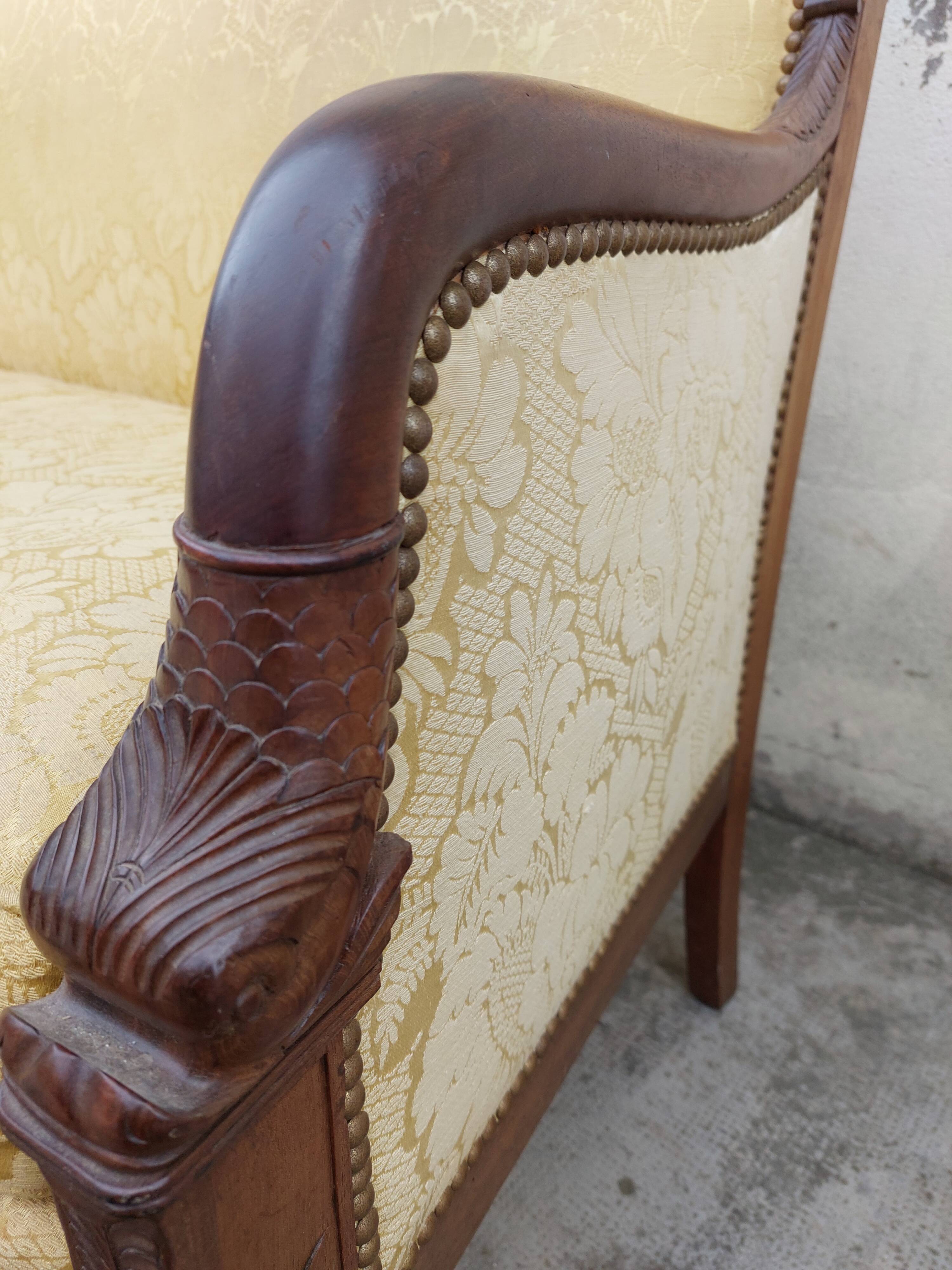 Vintage bench empire mahogany dolphin heads