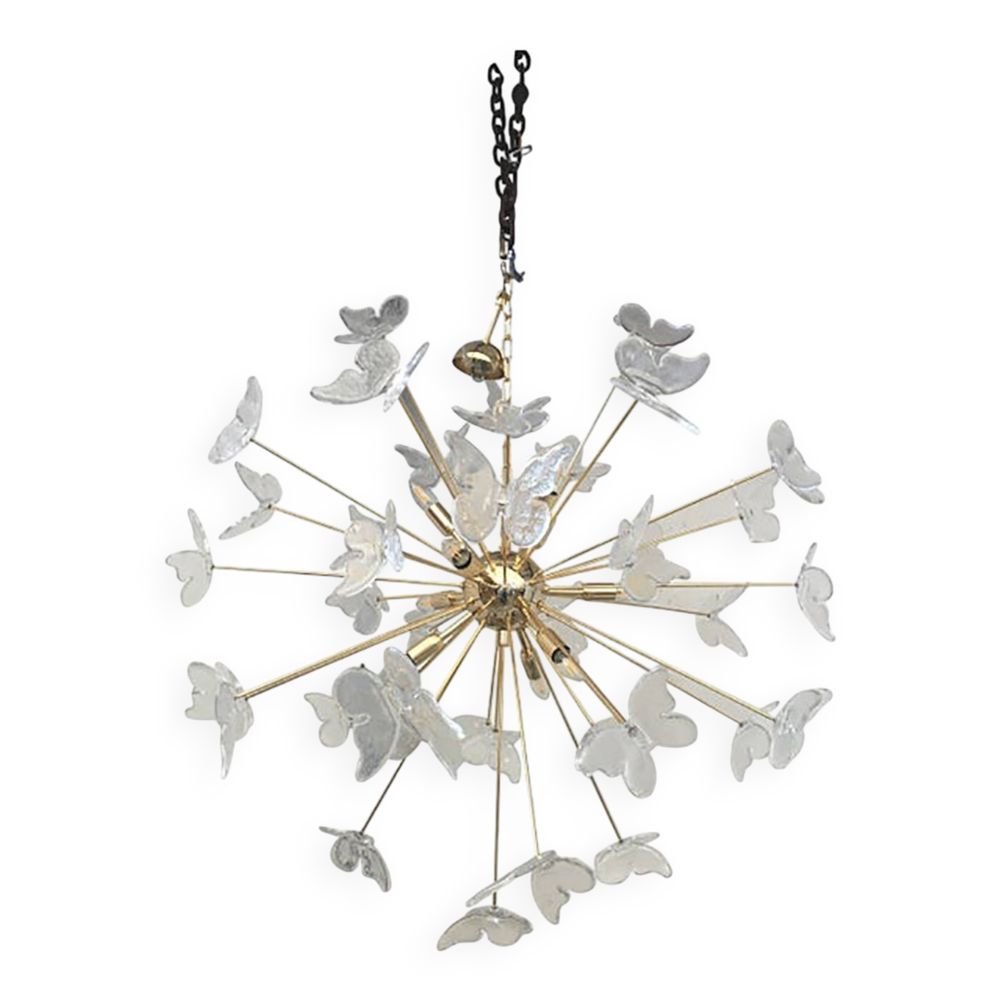 Murano Glass Sputnik Chandelier in Gold 24 Karat and Clear Butterfly