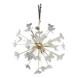 Murano Glass Sputnik Chandelier in Gold 24 Karat and Clear Butterfly
