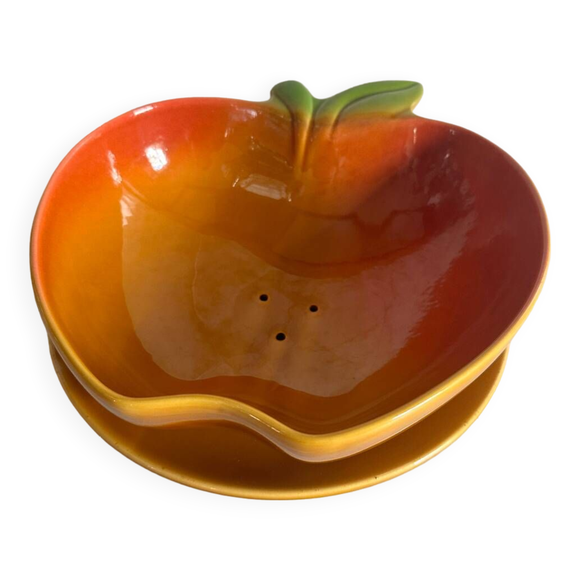 Vintage apple barbotine drainer salad bowl